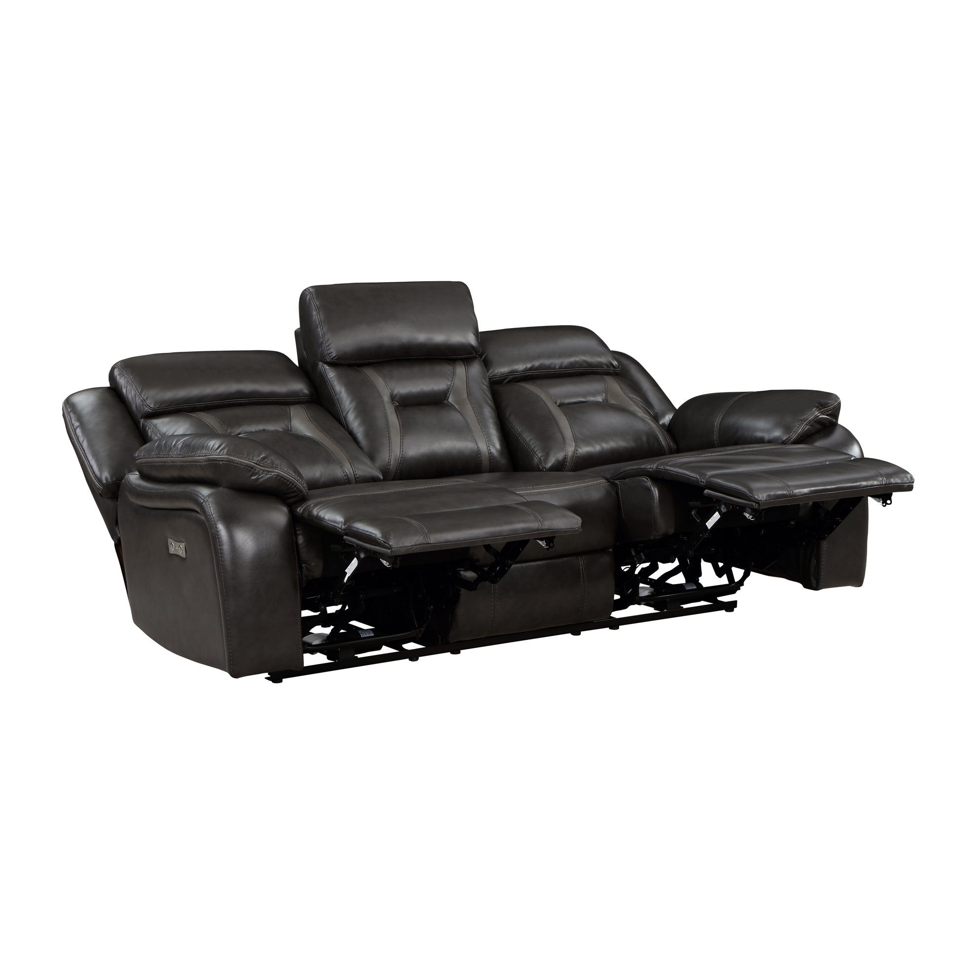 1Pc Living Room Furniture Modern Design Power Reclining Sofa Dark Grayfaux Leather Upholstery Usb Ports Contemporary Home Dark Gray,Light Gray Faux Leather Wood Primary Living Space Contemporary,Modern,Ultra Modern Pillow Top Arms Plywood,Solid Wood 3