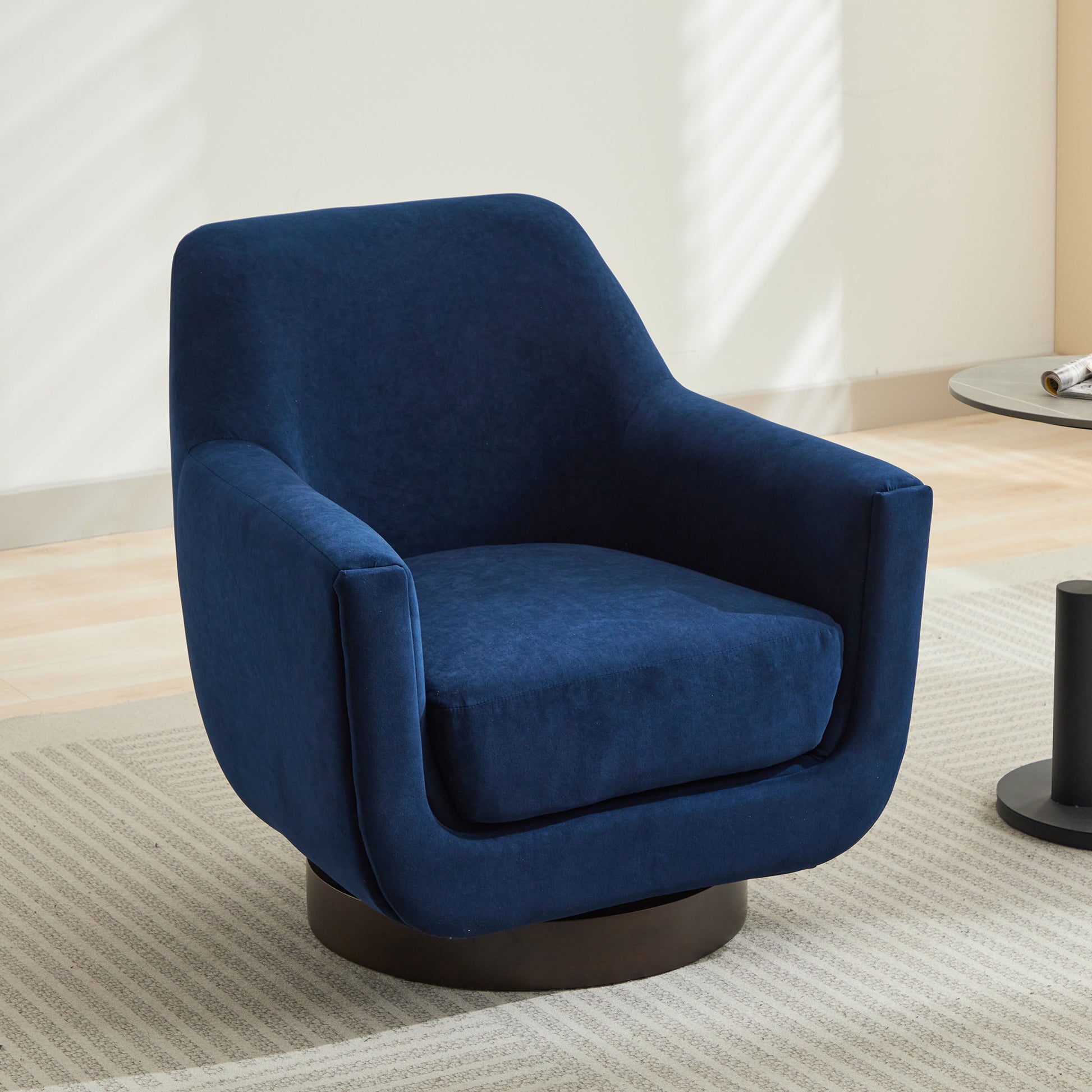 U Shaped Fully Assembled Swivel Chair Velvet Accent Chair Armchair Round Barrel Chair For Living Room Bedroom, Navy Blue Navy Blue Velvet