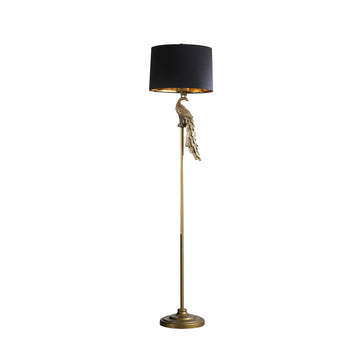 64.5" In Modern Elegance Golden Peacock On A Pedestal Polyresin Floor Lamp Golden Fabric Metal