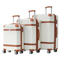 Hardshell Luggage Sets 3 Piece Double Spinner 8 Wheels Suitcase With Tsa Lock Lightweight 20''24''28'' White Abs