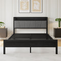 Queen Size Bed Frame, Storage Headboard With Charging Station, Solid And Stable, Noise Free, No Box Spring Needed, Easy Assembly Box Spring Not Required Queen Black Iron Bedroom Bed Frame Metal & Wood