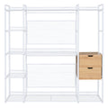 Open Style Wardrobe With Hanging Rails, Shelves And Drawers, White White Metal & Wood