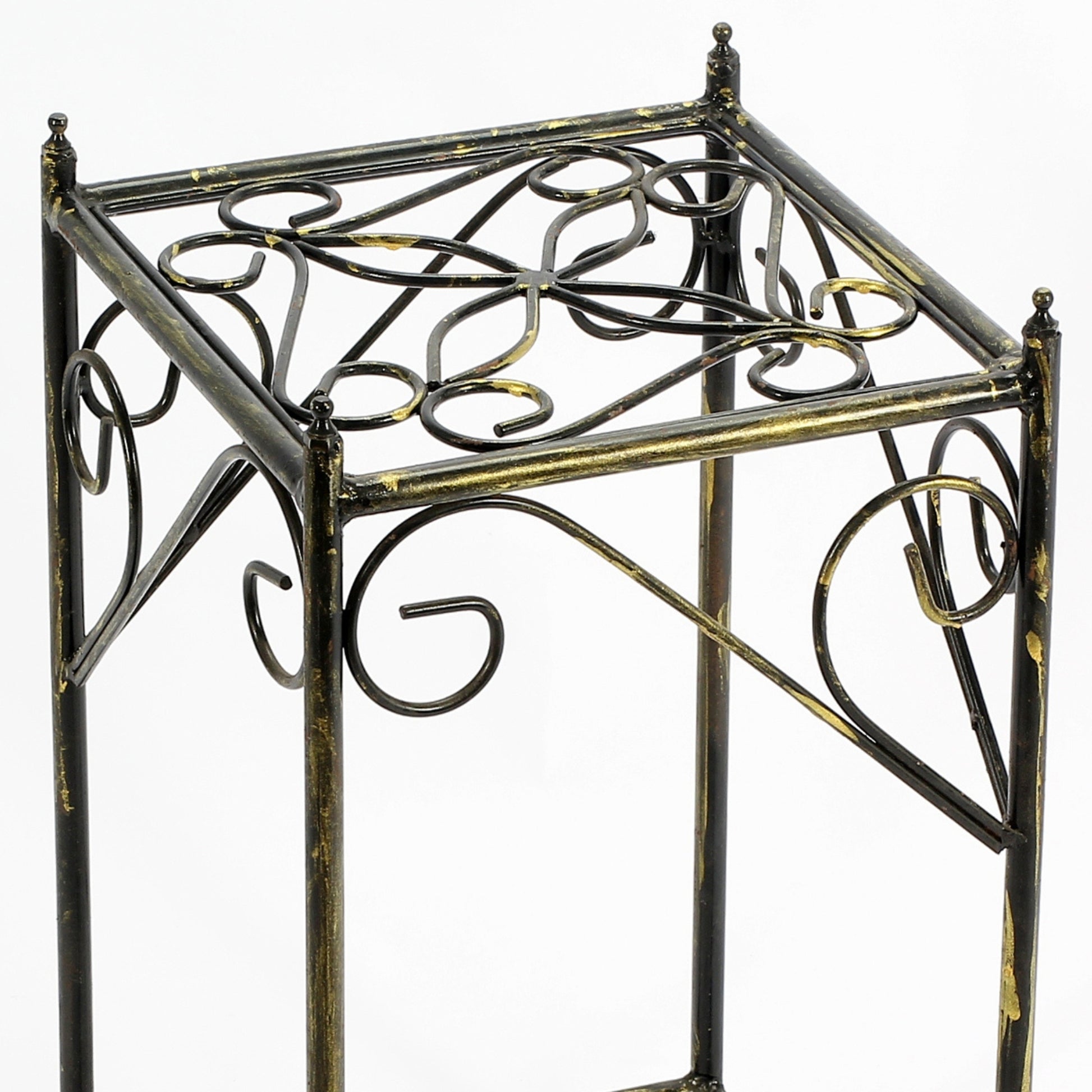 20.67" Medium Lattice Square Black Gold Cast Metal Plant Stand Multicolor Metal