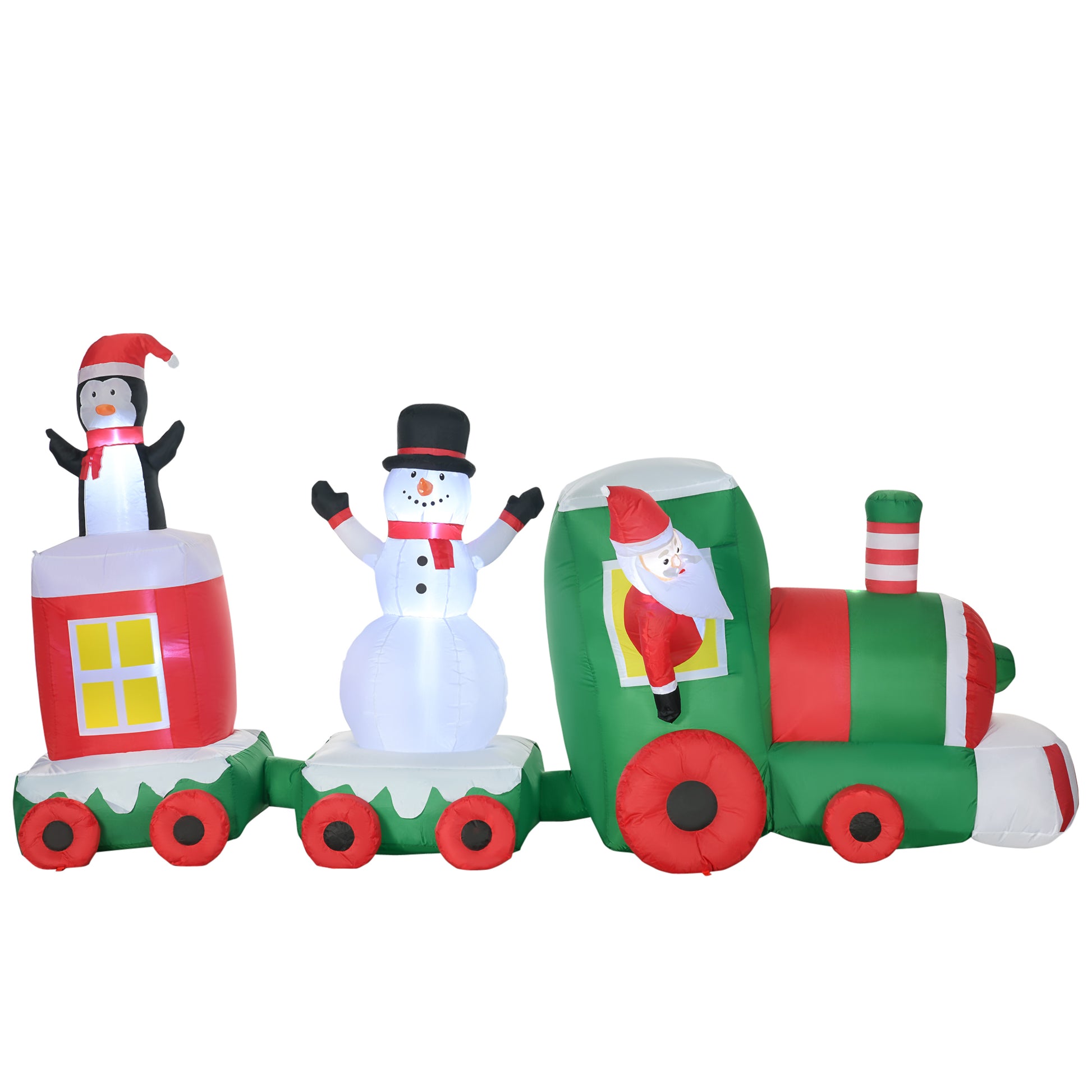 Homcom 11Ft Christmas Inflatables Outdoor Decorations Holiday Train With Santa, Snowman And Penguin, Blow Up Yard Christmas Decor With Led Lights Display Multicolor Polyester