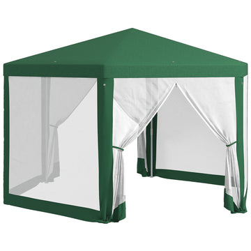 Outsunny 13' X 11' Outdoor Party Tent, Hexagon Sun Shade Shelter Canopy With Protective Mesh Screen Sidewalls, Ropes & Stakes, Green Green Steel