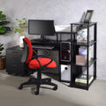 Black Computer Desk With Keyboard Tray And Open Shelving Black Keyboard Tray Office Rectangular Wood Metal