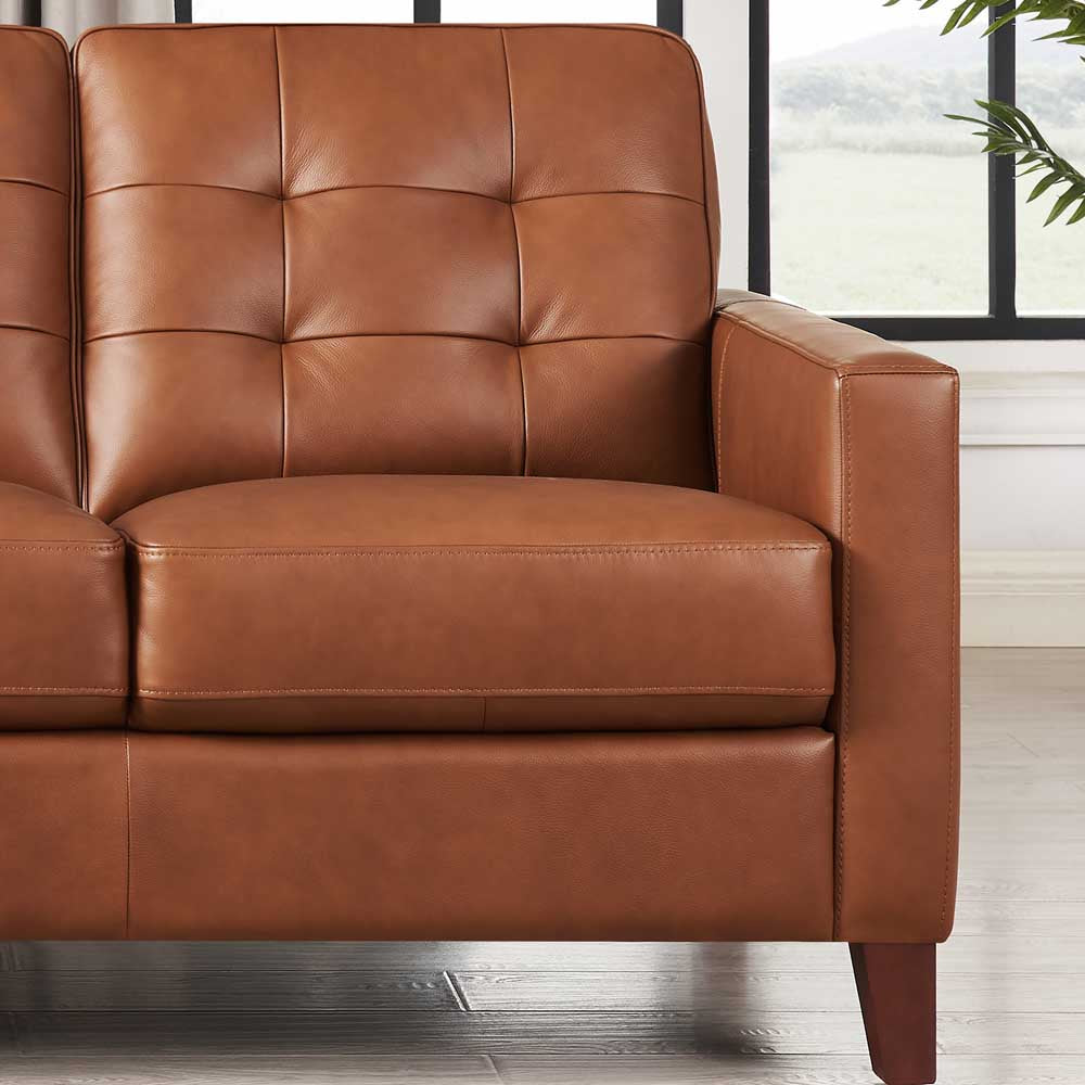 Aiden Leather Loveseat Brown Memory Foam Genuine Leather