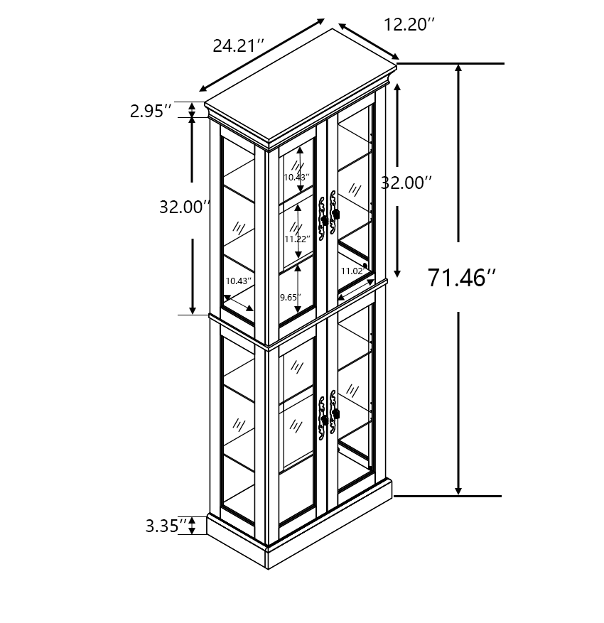 Lighted Glass Curio Display Cabinet,Display Cabinet,Glass Storage Cabinet Glass Wine Cabinet Wood Frame Toy Display For Living Room, Kitchen, Pantry Light Bulb Included Light Oak Light Oak Mdf Glass