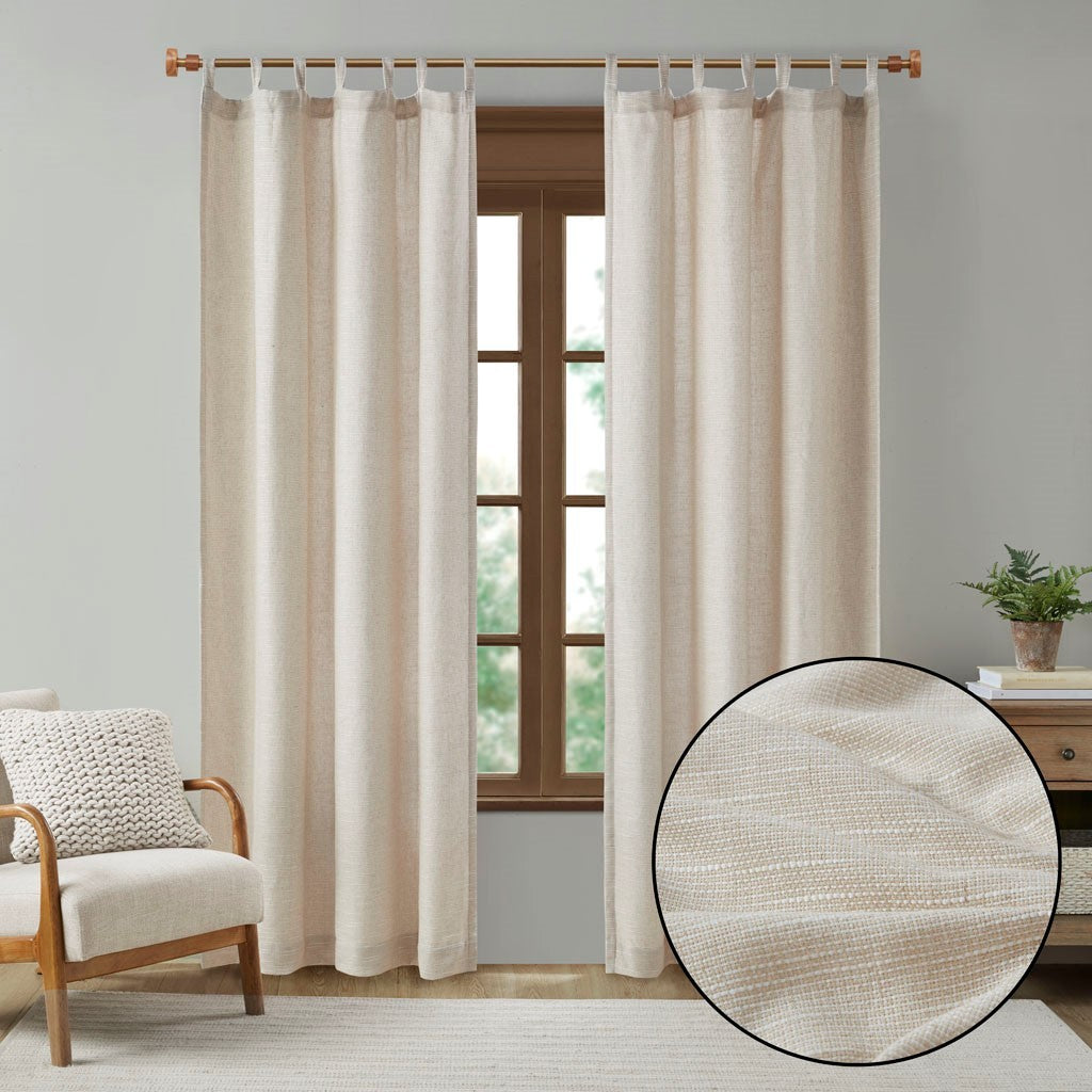 Faux Linen Tab Top Fleece Lined Curtain Panel Only 1 Pc Panel Natural Polyester