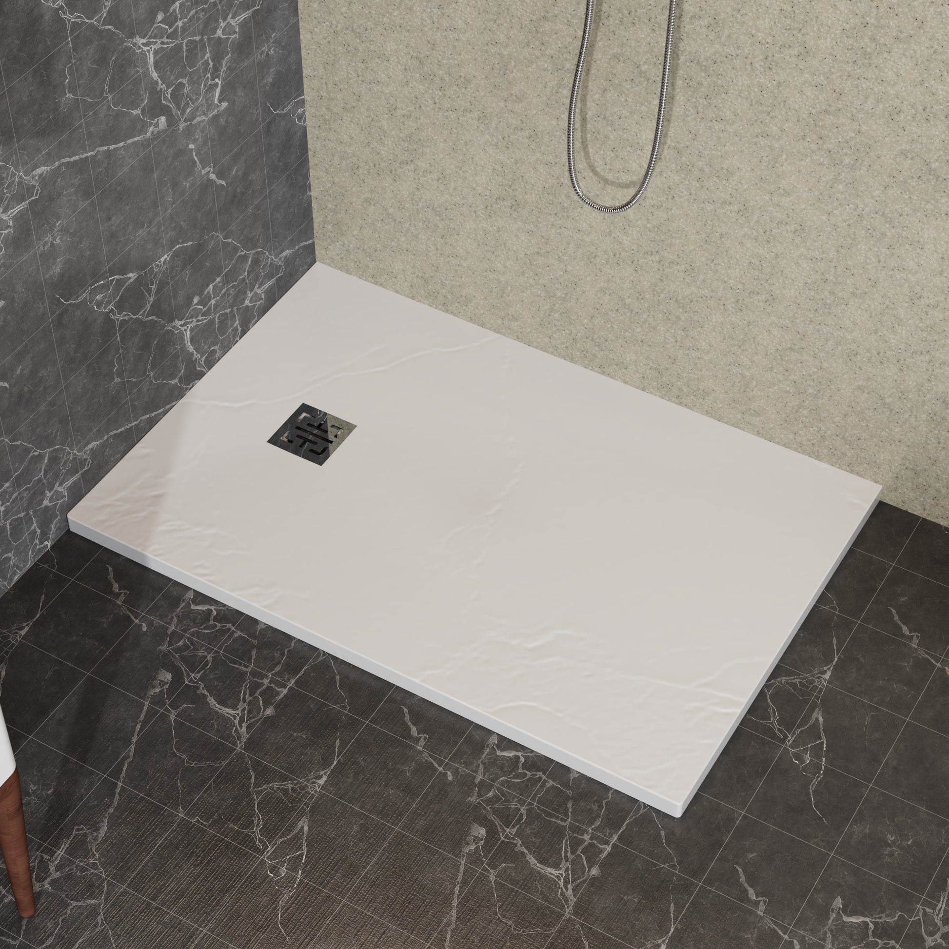 Goodyo 32"X48" White Abs & Acrylic Shower Base With Drain Kit And Stainless Steel Cover White Abs