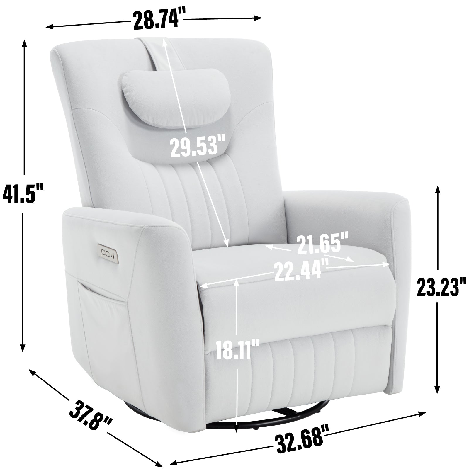 Beige Swivel And Rocker Power Recliner Chair With Lumbar And Neck Support Pillow, Heavy Duty Motion Mechanism With Usb And Type C Ports Beige Polyester Power Push Button Metal Primary Living Space Medium Firm Tight Back Heavy Duty American Design Pine