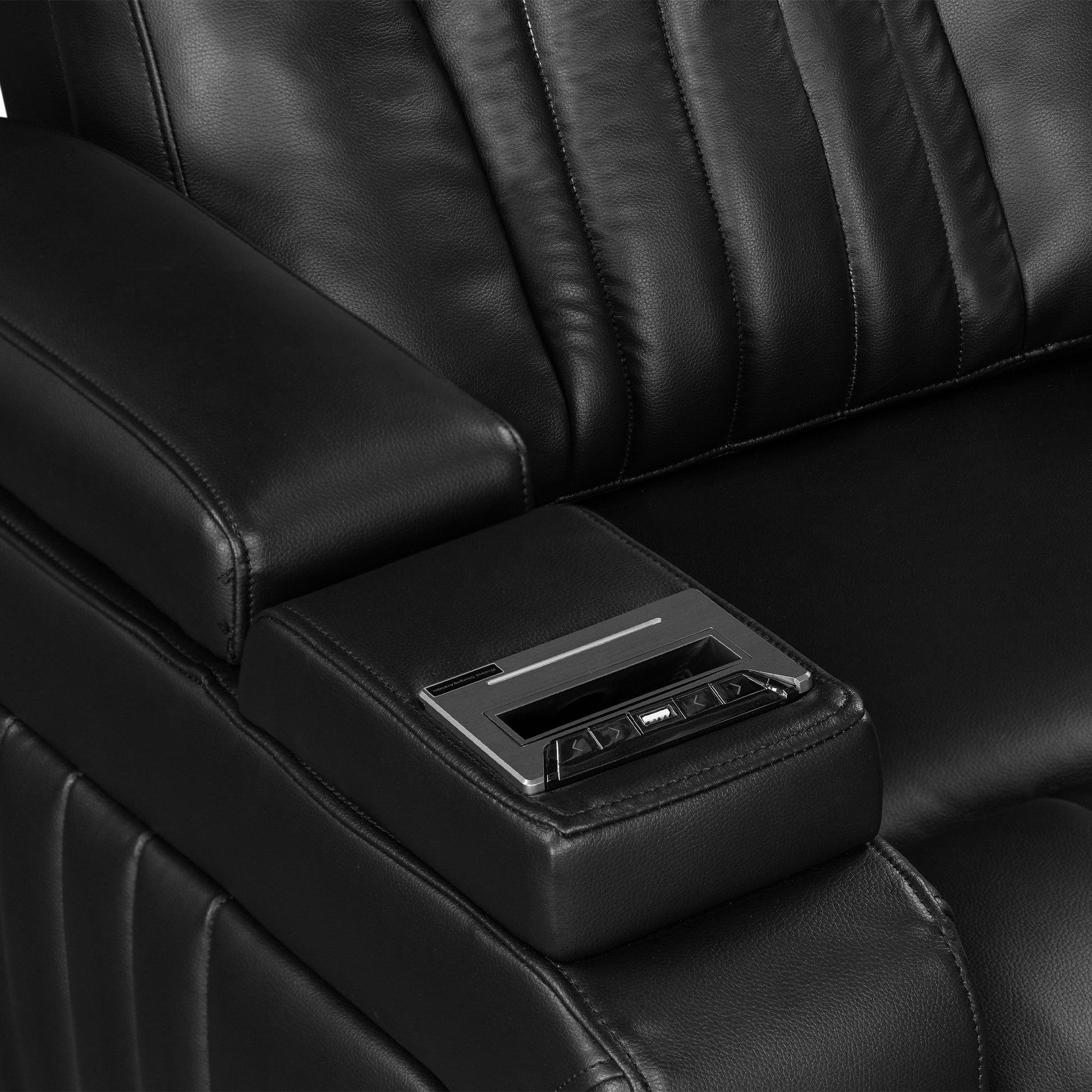 Pu Leather Power Recliner Home Theater Recliner With Power Adjustable Headrest, Wireless Charging Device, Usb Port, Storage Arms, Cup Holder And Swivel Tray Table For Living Room, Black Black Foam Pu Leather