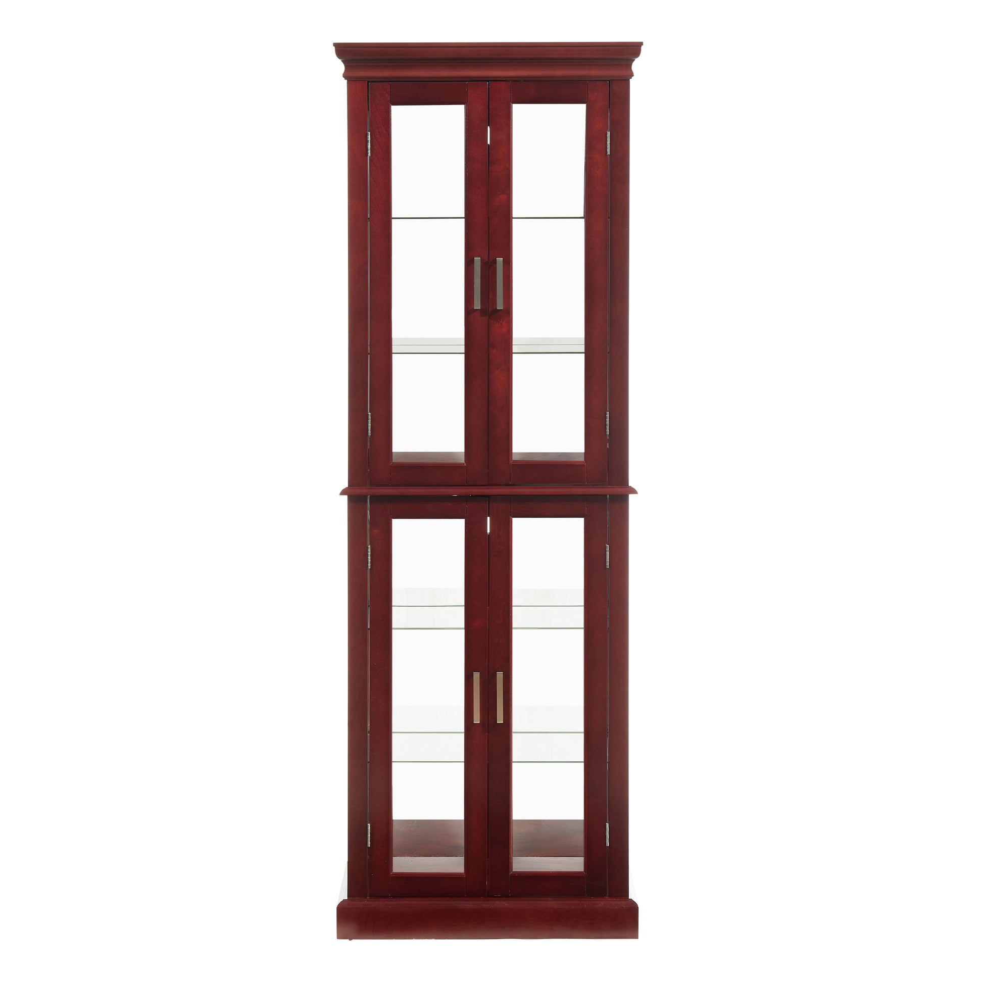 Curio Cabinet Lighted Curio Diapaly Cabinet With Adjustable Shelves And Mirrored Back Panel, Tempered Glass Doors Cherry, 6 Tier , E26 Light Bulb Not Included Cherry Mdf