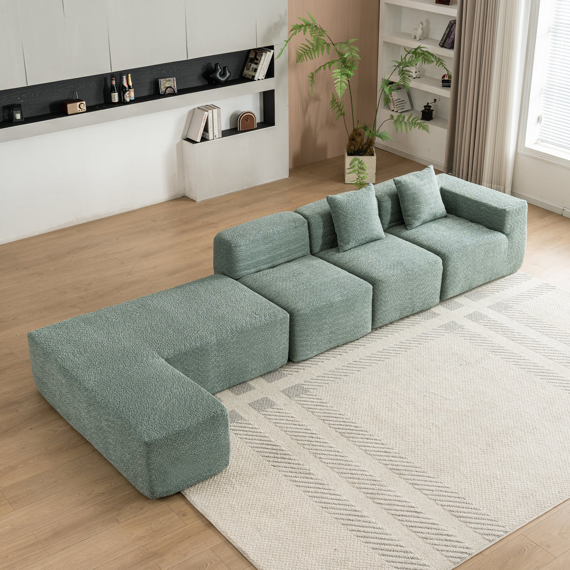 116.5" Sectional Sofa Full Compressed Sofa Couch Free Combined Sofa For Living Room, Green Green Foam Polyester 4 Seat