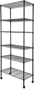 6 Tier Shelving Units, 29.92'' W X 13.98'' D X 71.65'' H Adjustable Wire Shelving With Hanging Hooks And Wheels, Black Black Steel