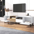 Modern Tv With 2 Cabinets& Open Storage Compartment, Color Matching Media Console Table For Tvs Up To 85'', Entertainment Center With Drop Down Door For Living Room, Bedroom, Home Theatre Wood Brown Primary Living Space 70 79 Inches 90 Inches Or Larger