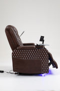 Power Zero Gravity Recliner With Multifunctional Features Storage Armrest & Cup Holder Laptop Table & Phone Holder Reading Light & Led Infinite Position Recline For Living Room & Office Brown Leather