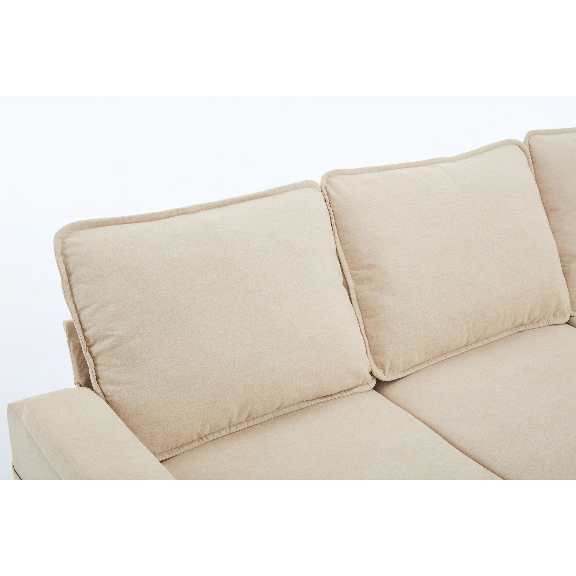 Beige Color Knock Down 3 Seat Combo Sofa With Storage Ottoman For Living Room Apartment Bedroom And Compact Room, Upholstered Sectional Couch, L Shaped Bench With A Footrest, A Individual Sto White Wood Primary Living Space Heavy Duty Pine 3 Seat Beige