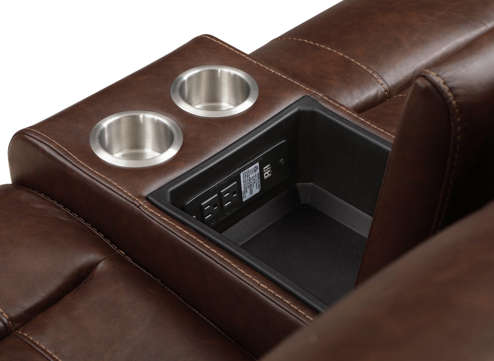 Double Glider Reclining Brown Beautiful Seat With Center Console, Receptacles And Usb Ports,Faux Leather Upholstered Traditional Trim 1Pc Modern Living Room Furniture Brown Faux Leather Wood Primary