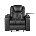 Pu Leather Power Recliner Home Theater Recliner With Power Adjustable Headrest, Wireless Charging Device, Usb Port, Storage Arms, Cup Holder And Swivel Tray Table For Living Room, Black Black Foam Pu Leather