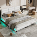 King Size Upholstered Platform Bed With Led Light Strips,White King White Upholstered