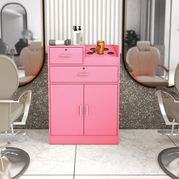 Locking Beauty Salon Storage Cabinet Hair Dryer Holder Stylist Equipment Drawer Pink Mdf