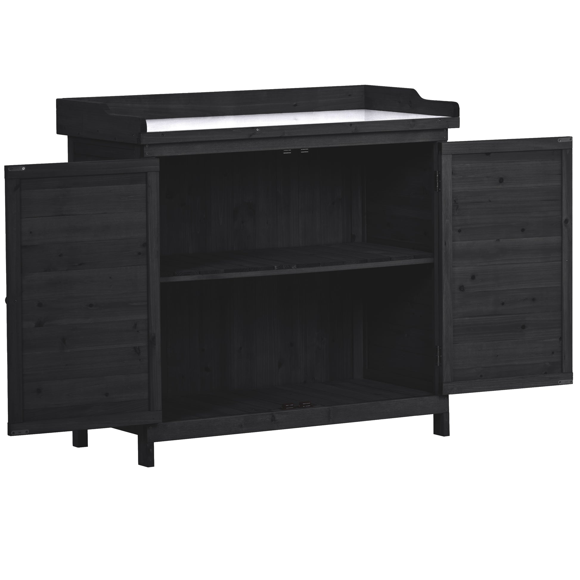 Outdoor 39" Potting Bench Table, Rustic Garden Wood Workstation Storage Cabinet Garden Shed With 2 Tier Shelves And Side Hook, Black Black Garden & Outdoor Casual Wood Solid Wood