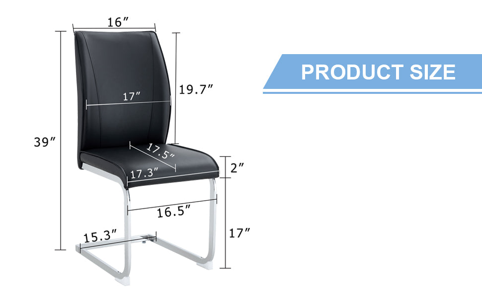 Luxury Simple Arch Chair Set Of 2 Black Pu Material High Resilience Dining Chair With Arched Metal Silver Leg. Black Silver Set Of 2 Metal,Pu