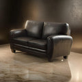 Cushioned Loveseat Upholstered In Black Bonded Leather Black Wood 2 Seat