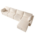 Modern Cotton Linen Modular Sectional Sofa, L Shape Convertible Sofa Set With Pillows, Oversized Sectional Couches With Storage Ottomans For Living Room, Loft, Apartment, Office White 5 Seats White Wood Primary Living Space Medium Duty Pine 5 Seat White