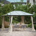 Outsunny 10' X 12' Gazebo Sidewall Set With 4 Panels, Hooks C Rings Included For Pergolas & Cabanas, Beige Beige Polyester