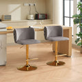 Swivel Barstools Adjusatble Seat Height With Gold Plating Base, Classic Velvet Upholstered Bar Stools With The Whole Back Tufted, For Home Pub And Kitchen Island,Gray, Set Of 2 Gray American Design,Classic Bar Stools Set Of 2 Foam Velvet