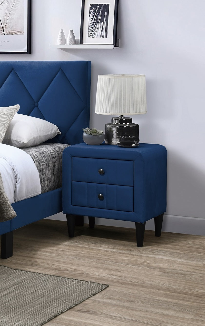 Navy Blue Color Velvet Gorgeous 1Pc Nightstand Bedside Table 2X Drawers Bedroom Furniture Sleek Design Tempered Legs Navy Blue 2 Drawers Bedroom Bedside Cabinet Classic,Contemporary,Glam,Modern Storage Velvet