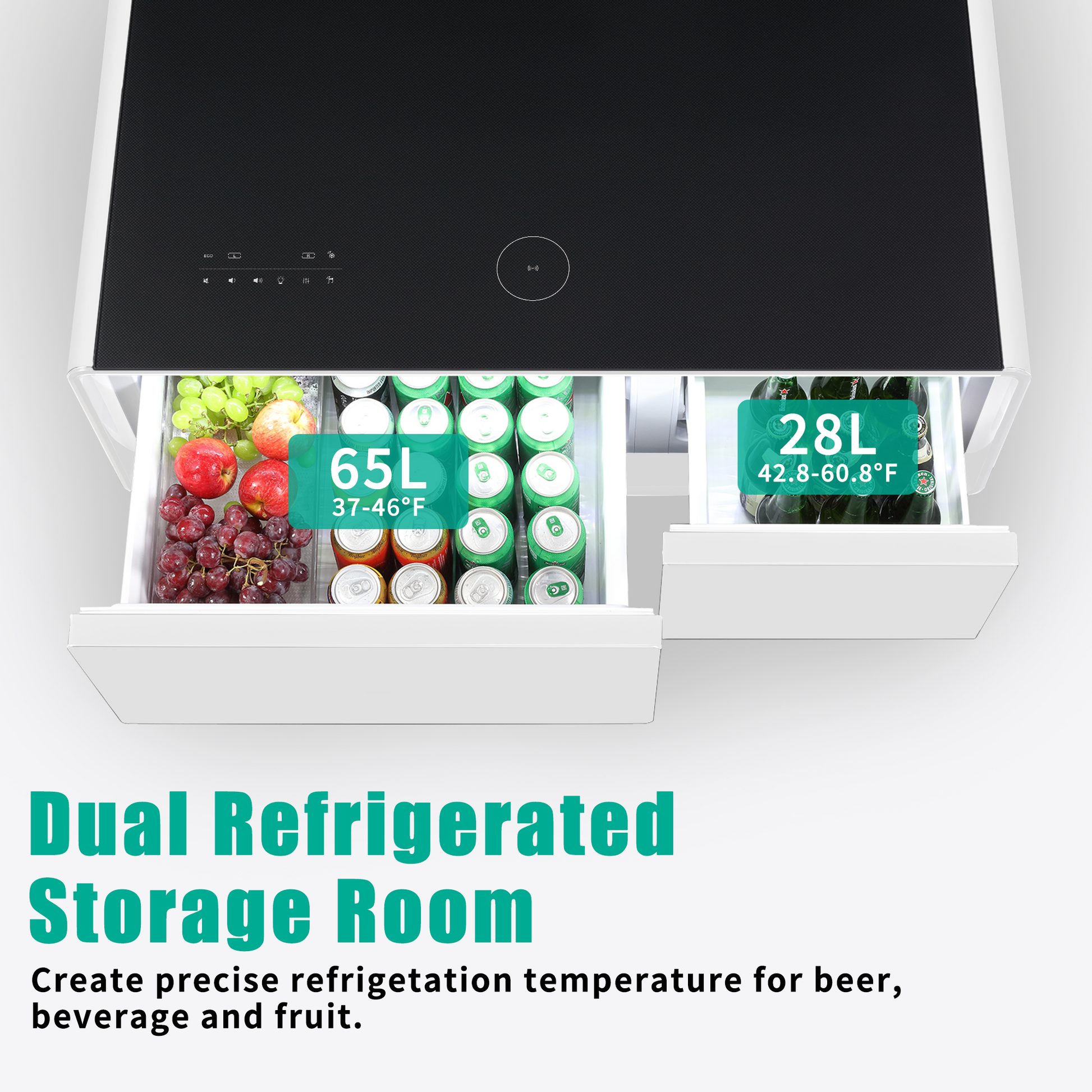 Modern Smart Coffee Table With Built In Fridge, Bluetooth Speaker, Wireless Charging, Touch Control Panel, Usb Ports, Outlet Protection, Atmosphere Light, Black Black White Built In Outlets Or Usb Primary Living Space Freestanding Rectangular Drawers