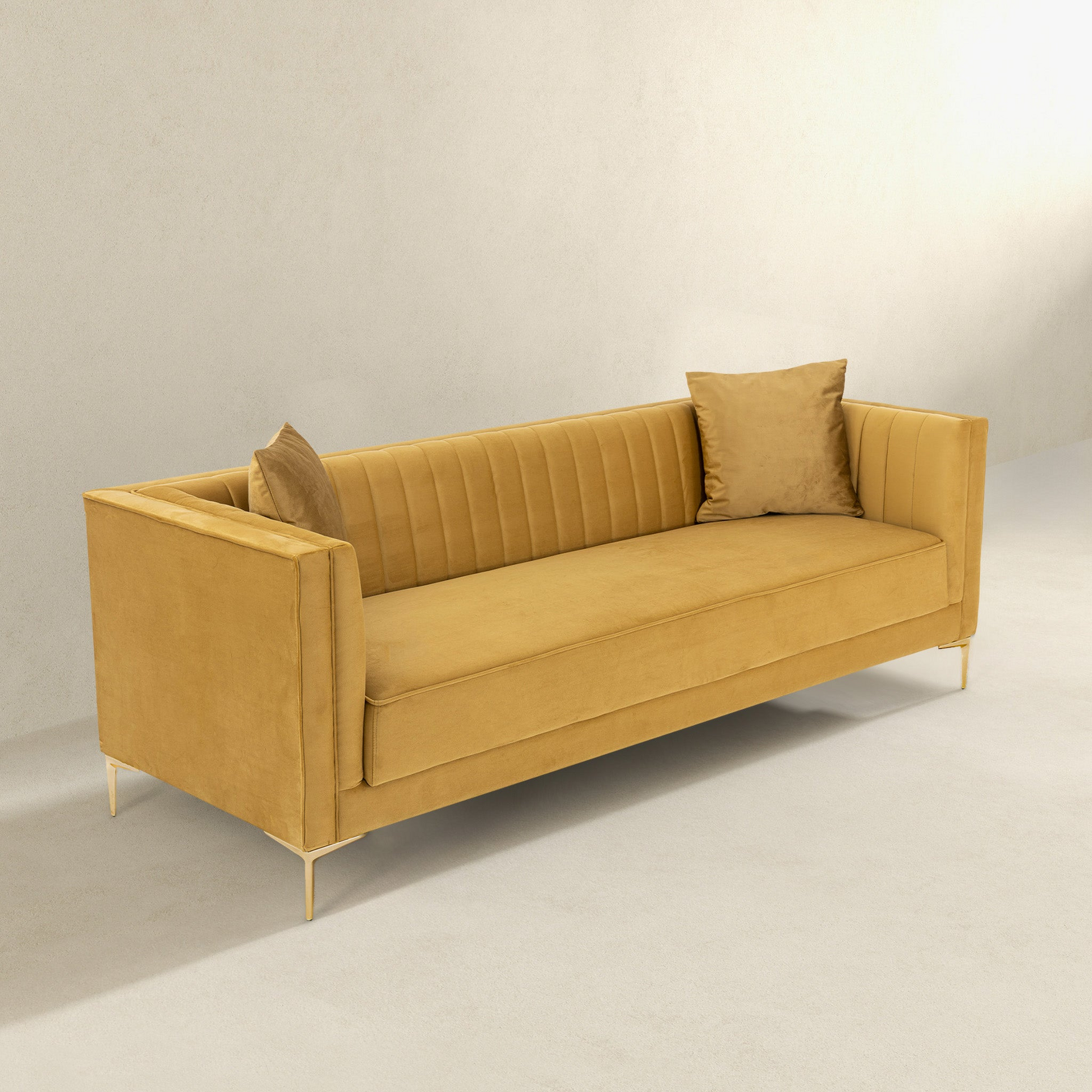 Angelina Sofa 91" Yellow Mustard Velvet Mustard Yellow,Yellow Velvet Wood Primary Living Space Medium Firm Tufted Back Mid Century Modern Foam Metal,Velvet 4 Seat
