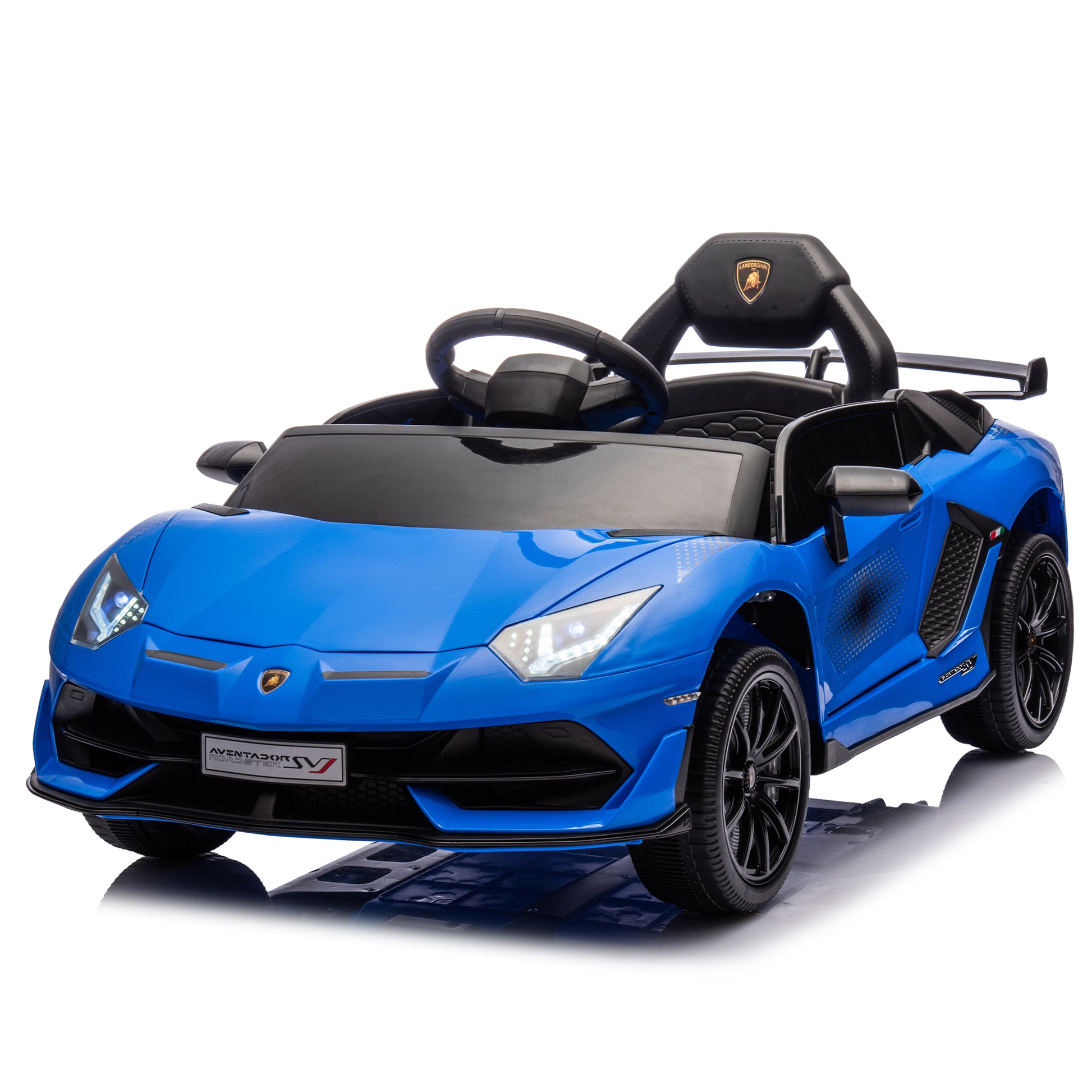 12V Kids Ride On Car W Parents Remote Control,Licensed Lamborghini Aventador Xago,Hydraulic Pressure Door,Slow Start,Early Education,Bluetooth,Adjustable Volume,Mp3,Usb,Led Lights For Kids Aged 3 8. Blue 50 99 Lbs Polypropylene