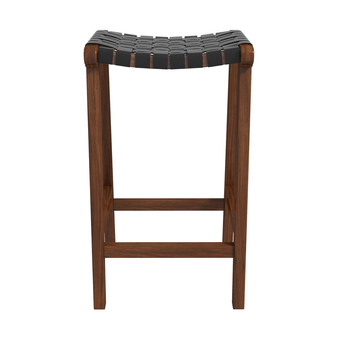 James Mid Century Modern Genuine Black Leather 24.5" Counter Stool Black,Brown Brown Dining Room Mid Century Modern Genuine Leather,Solid Wood