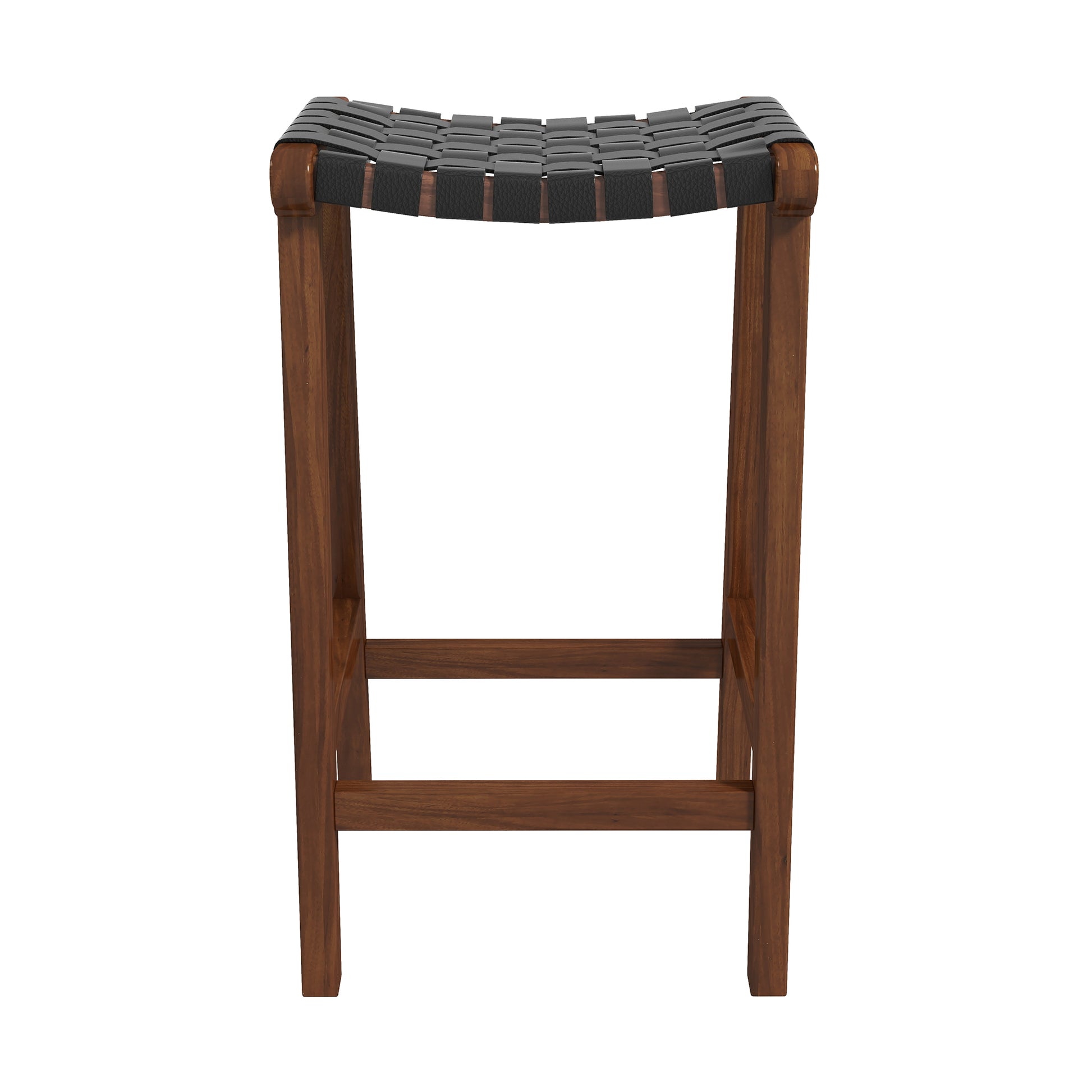 James Mid Century Modern Genuine Black Leather 24.5" Counter Stool Black,Brown Brown Dining Room Mid Century Modern Genuine Leather,Solid Wood