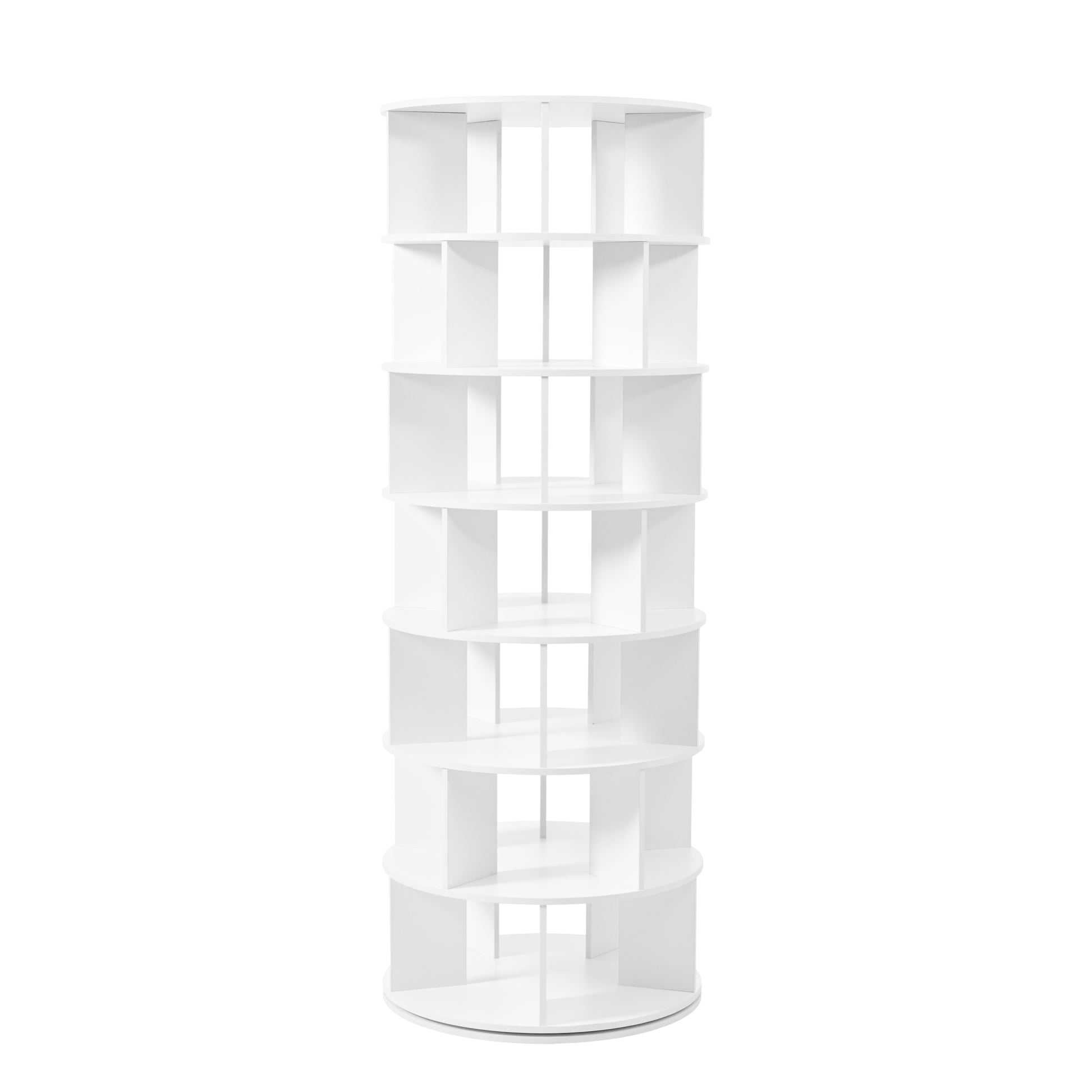 23.6'' Rotating Shoe Rack Tower, 7 Tier Spinning Shoe Shelf With 5 Grids Per Layer, Display Rack, 360 Revolving Shoe Carousel Closet Organizer For Entryway, Living Room, White 7 White Primary Living Space Particle Board