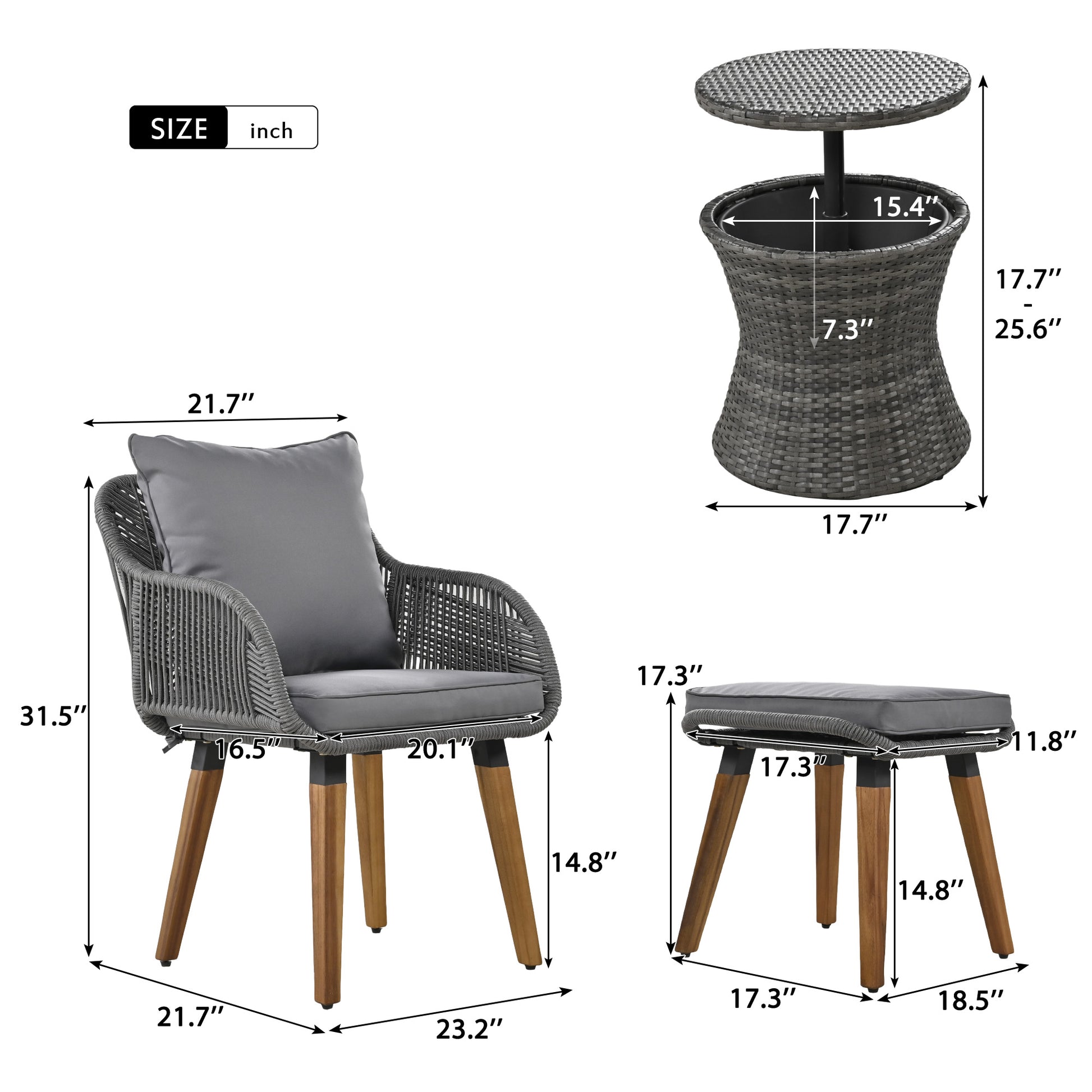 K&K 5 Pieces Patio Furniture Chair Sets, Patio Conversation Set With Wicker Cool Bar Table, Ottomans,Outdoor Furniture Bistro Sets For Porch,Backyard,Balcony,Poolside Grey Yes Complete Patio Set Grey Weather Resistant Frame Fade Resistant Cushion Garden