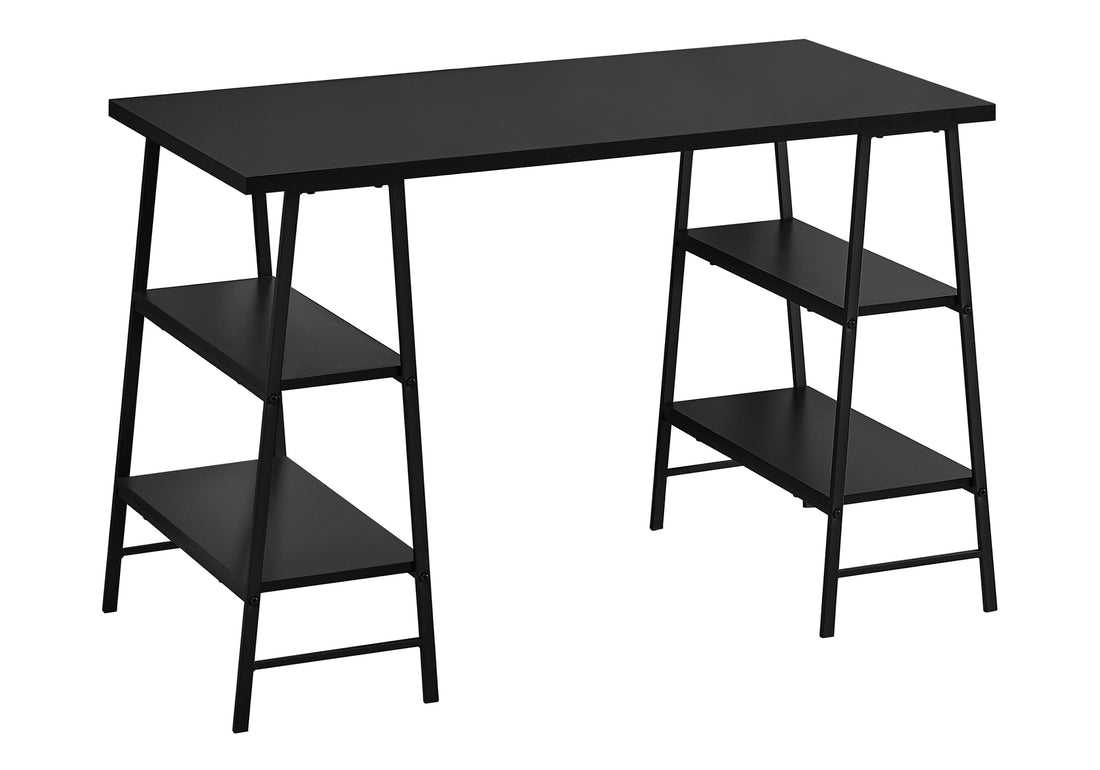 Computer Desk, Home Office, Laptop, Storage Shelves, 48"L, Work, Black Laminate, Black Metal, Contemporary, Modern Black Metal