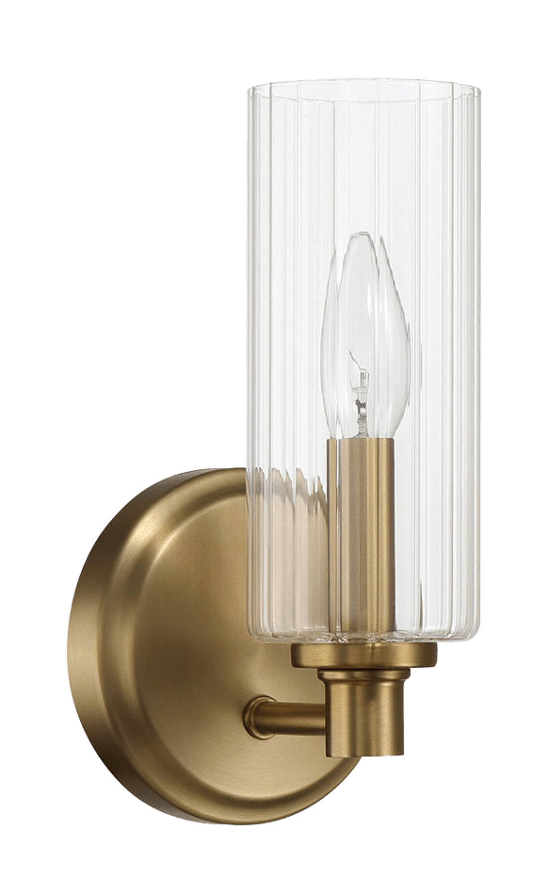 Jardin Single Light Wall Sconce With Clear Ribbed Glass Satin Brass Clear,Gold Brass,Glass