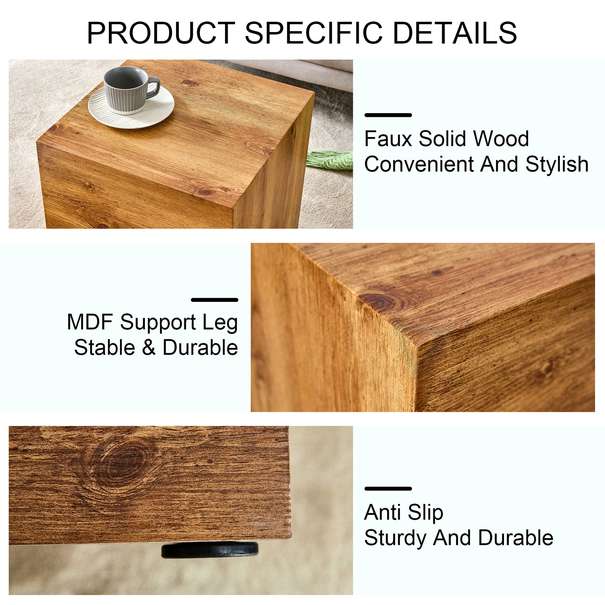 Compact Mdf Coffee Table: 11.8X11.8X19.6 Inches, Stylish Texture Design Wood Mdf