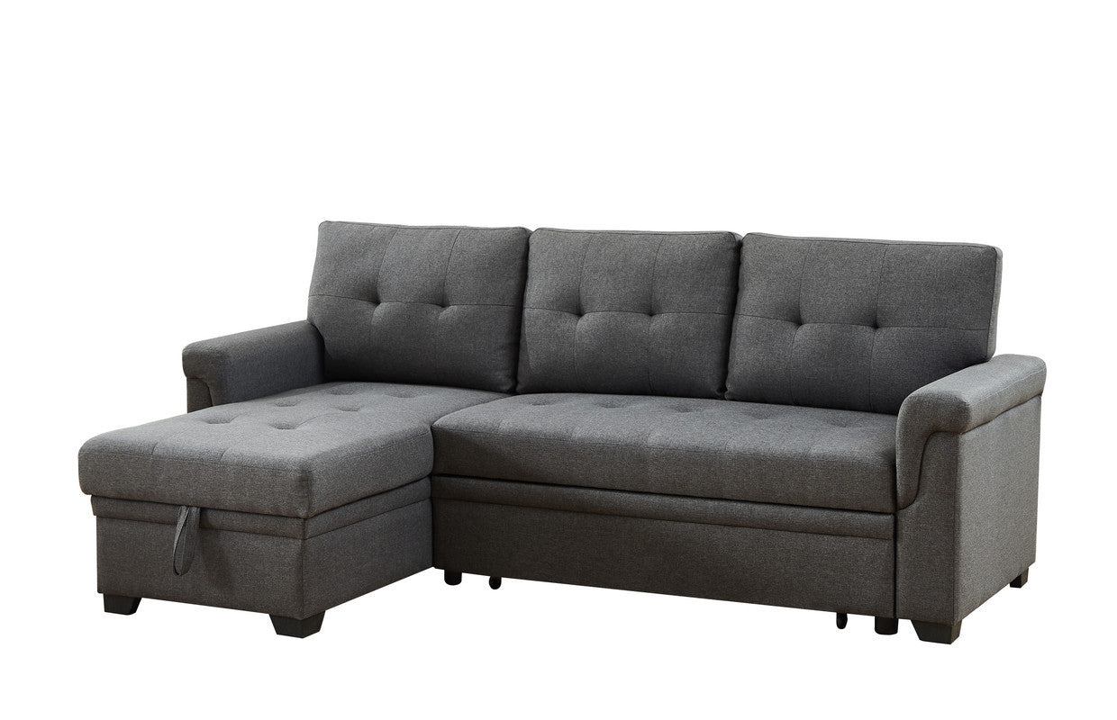 Hunter 84" Dark Gray Linen Reversible Sleeper Sectional Sofa With Storage Chaise Dark Gray Linen