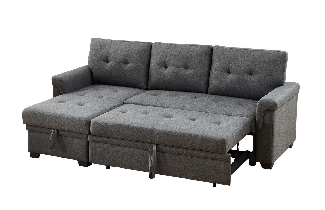 Hunter 84" Dark Gray Linen Reversible Sleeper Sectional Sofa With Storage Chaise Dark Gray Linen