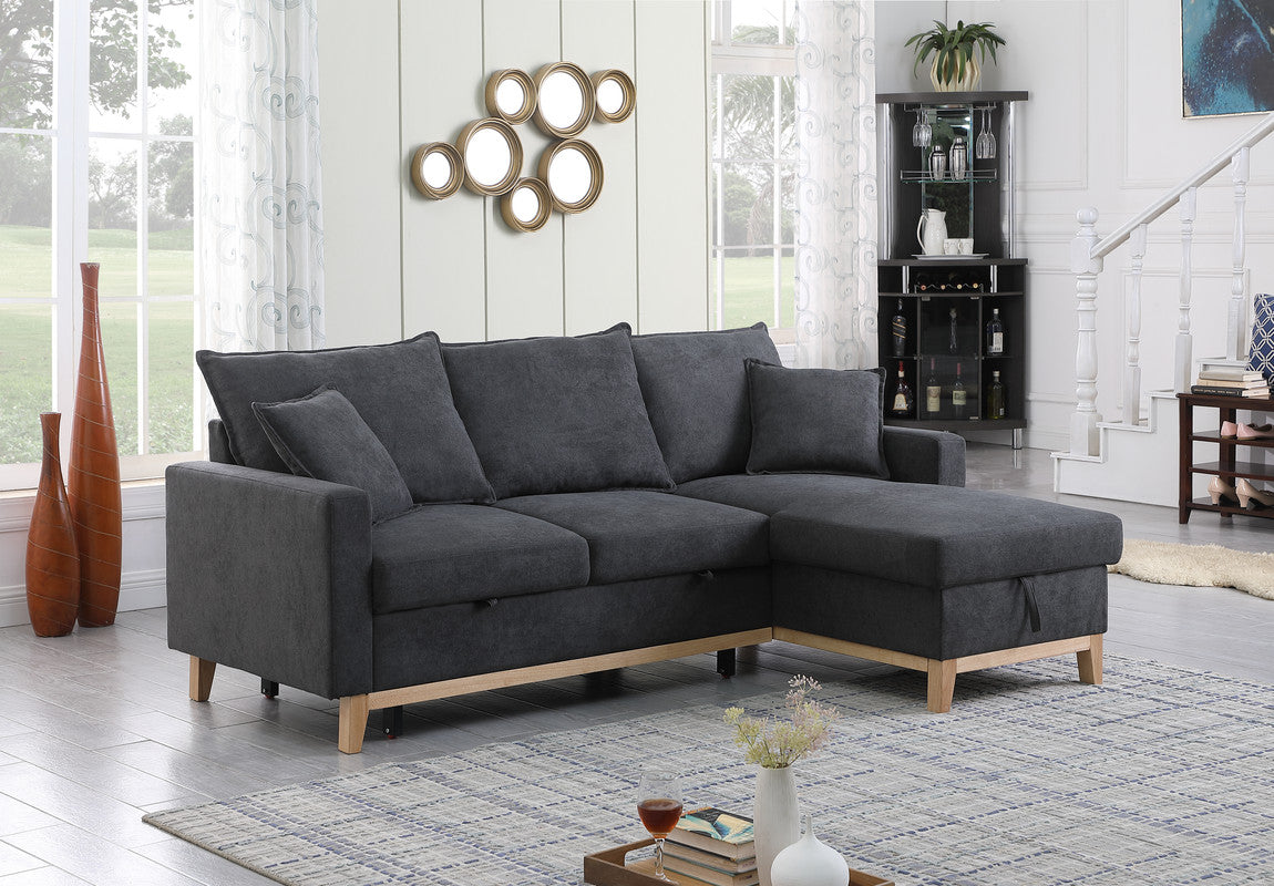 Colton 84.25" Dark Gray Woven Reversible Sleeper Sectional Sofa With Storage Chaise Dark Gray Fabric