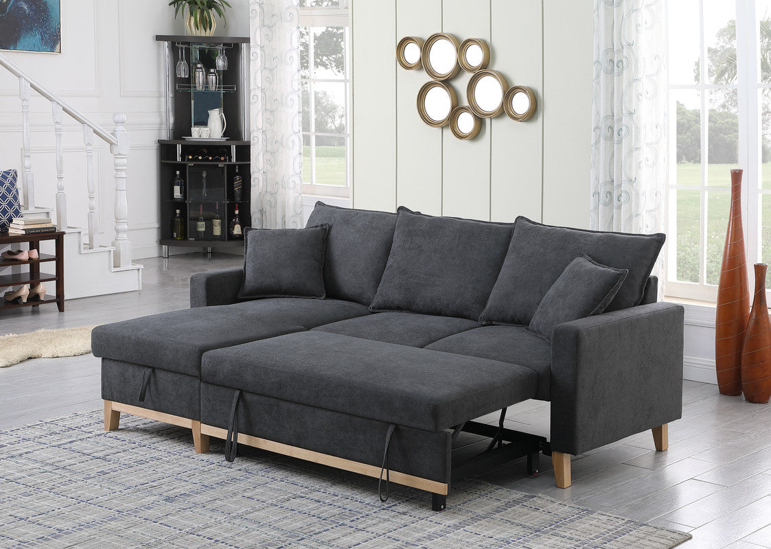 Colton 84.25" Dark Gray Woven Reversible Sleeper Sectional Sofa With Storage Chaise Dark Gray Fabric