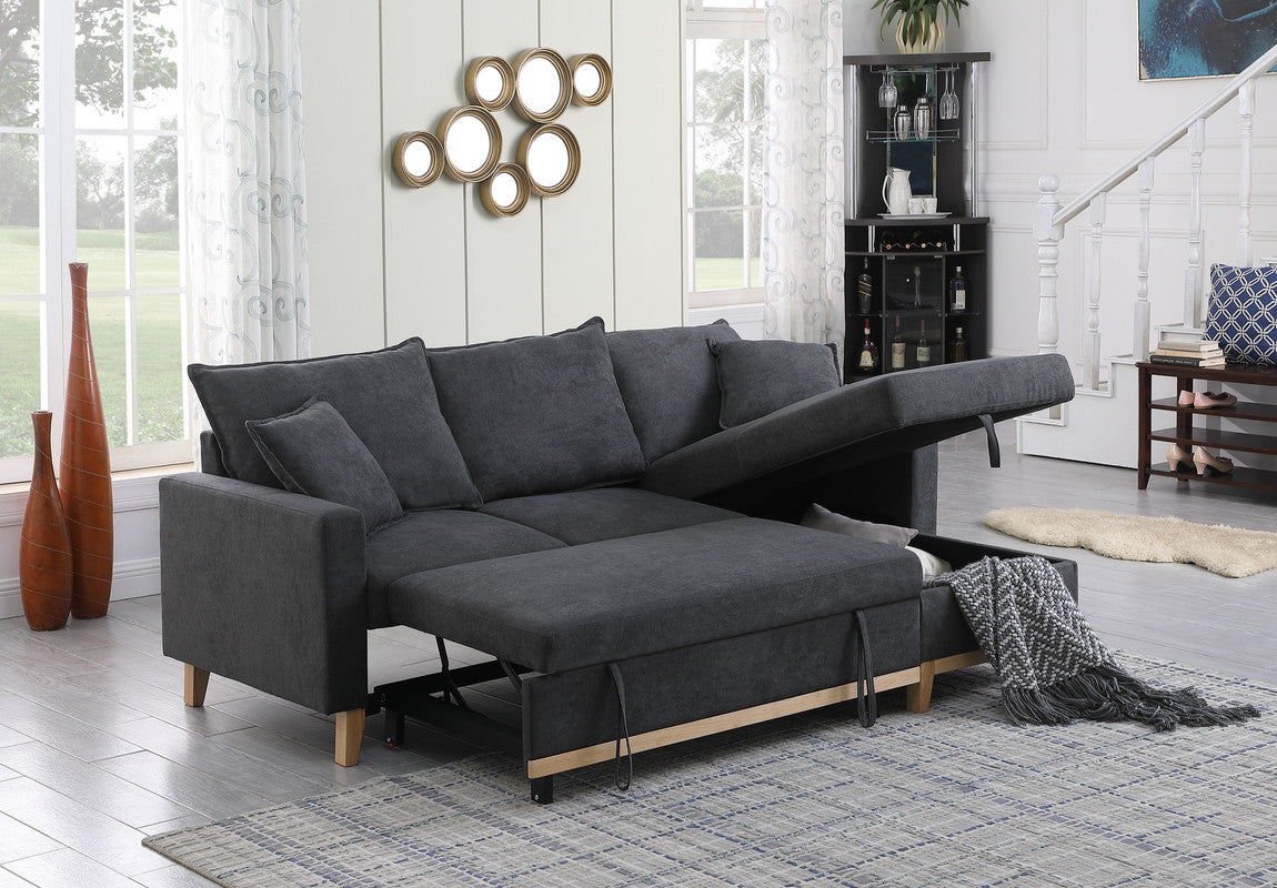 Colton 84.25" Dark Gray Woven Reversible Sleeper Sectional Sofa With Storage Chaise Dark Gray Fabric