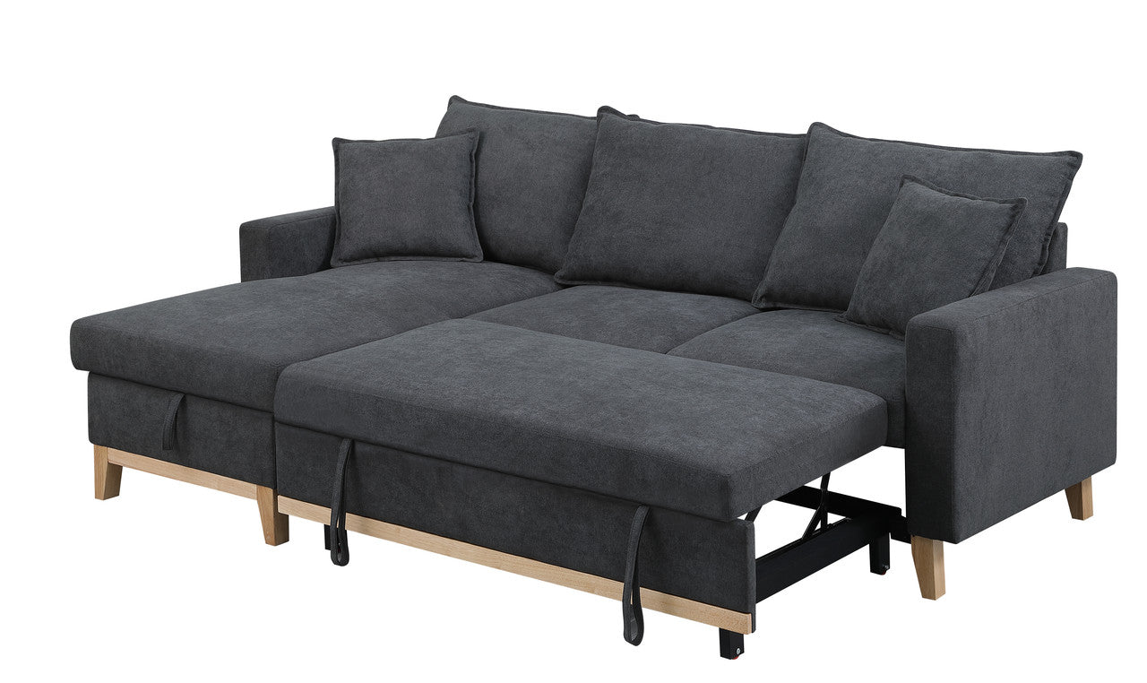 Colton 84.25" Dark Gray Woven Reversible Sleeper Sectional Sofa With Storage Chaise Dark Gray Fabric