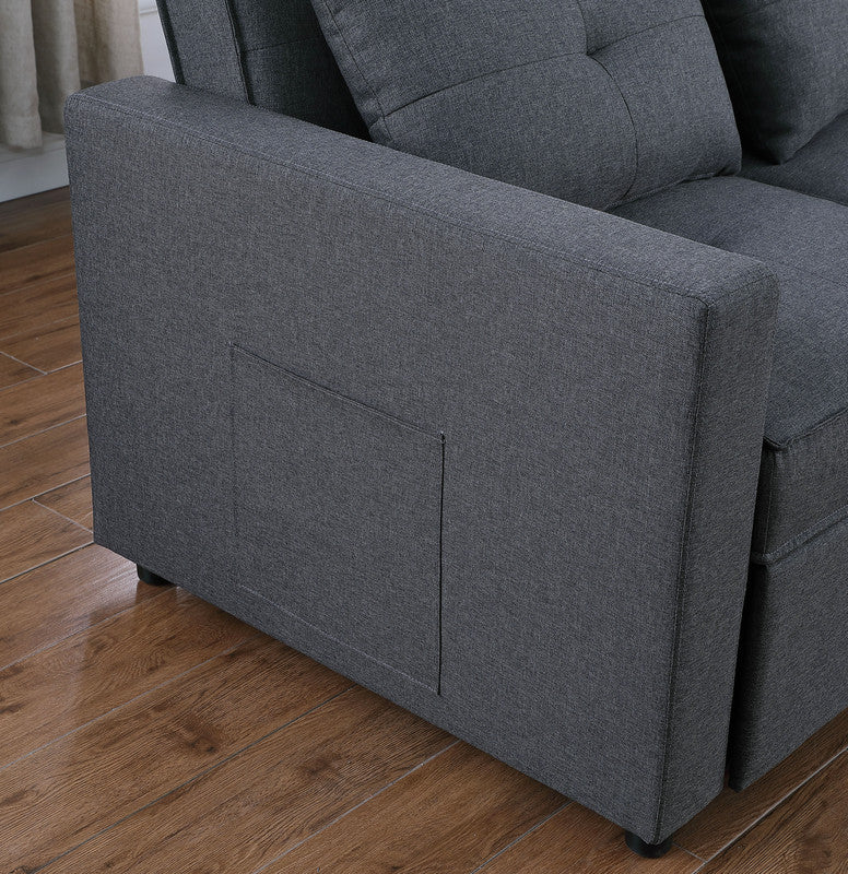 Zoey 56" Dark Gray Linen Convertible Sleeper Loveseat With Side Pocket Dark Gray Linen